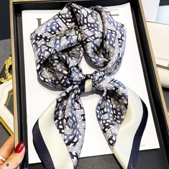 Blue H Print Silky Scarf - Picture 3 of 3